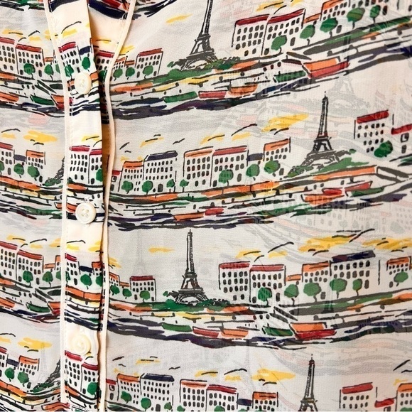 Banana Republic Women Blouse Shirt Size Small Paris Theme Lightweight Sheer Work - Picture 2 of 6